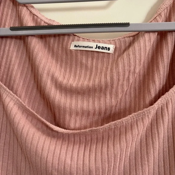 Reformation Blush Pink Square Neck Short Sleeve Ribbed Soft Stretchy Top Sz S - Picture 2 of 6